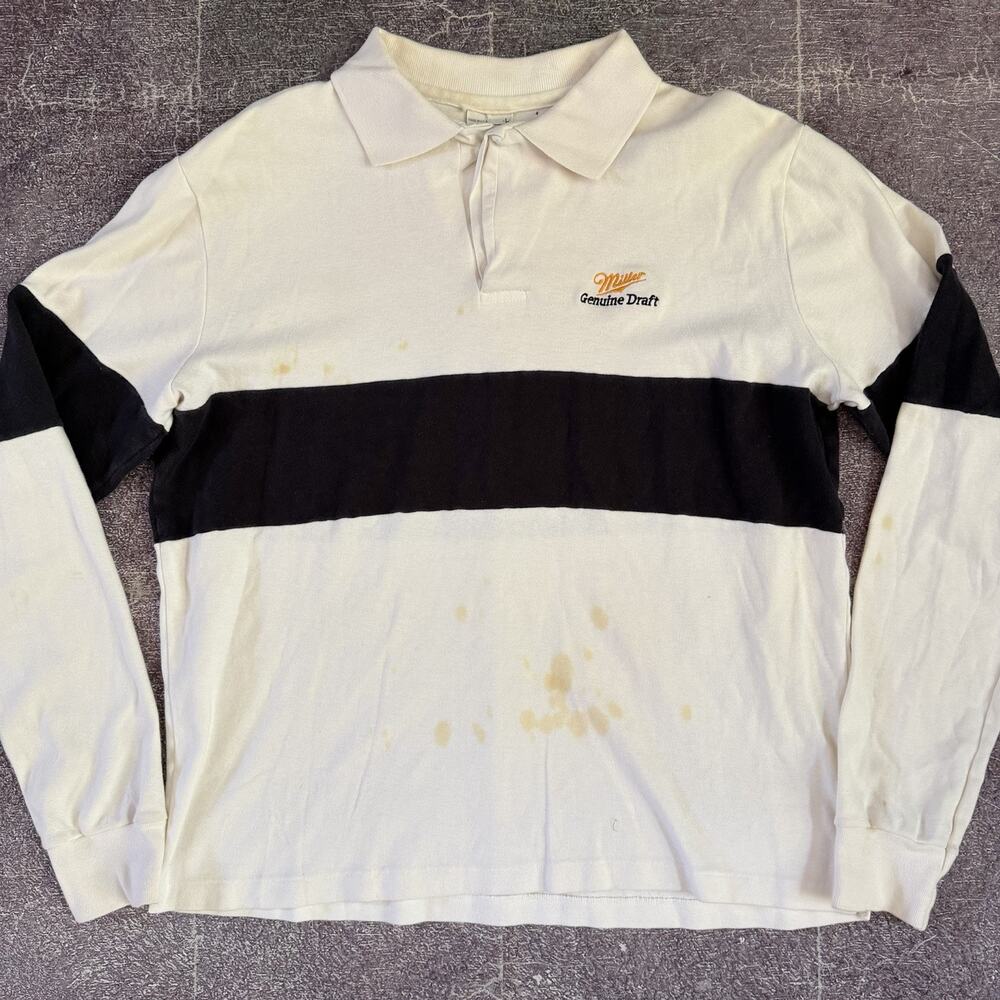 Men's Vintage 70's Vantage Miller Genuine Draft Long Sleeve Colorblock Polo Sz L